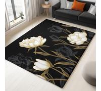 3D Soft Flannel Mat Rug Line Art Peony Tulip 160 x 230 cm Non Slip Area Rug, For Living Room Bedroom Kids Room, Black Easy Clean Washable Carpet Mat