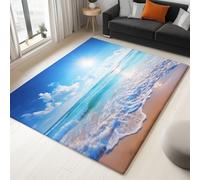 3D Soft Flannel Mat Rug Photography Blue Sky White Clouds Beach 180 x 240 cm Non Slip Area Rug, For Living Room Bedroom Kids Room, Blue Easy Clean Washable Carpet Mat