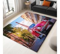 3D Soft Flannel Mat Rug Photography Paris Vintage Car 140 x 200 cm Non Slip Area Rug, For Living Room Bedroom Kids Room, Red Easy Clean Washable Carpet Mat