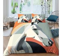 3D Soft Microfiber Abstract horse art Quilt Cover Set Breathable Bedding Set w/Pillowcase Modern geometric Bedding Quilt Cover Easy Care All Season Washable for Bedroom Decor Double（200x200cm）