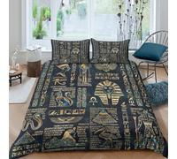 3D Soft Microfiber Ancient Egypt Duvet Cover Easy Care Bedding Set w/ Pillowcase Egyptian Hieroglyphic Bed Quilt Cover All Season Breathable Machine Washable for Kids Teens Adults Double（200x200cm）