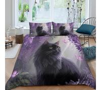 3D Soft Microfiber black cat fantasy Comforter Cover All Season Bedding Set w/Pillow Shams magical garden art Quilt Cover Easy Care Breathable Machine Washable for Teens Adults Super king（260x220cm）