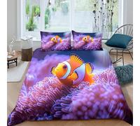 3D Soft Microfiber Clownfish Near Bedding Quilt Cover All Season Bedding Set with Pillow Shams Underwater Marine Life Bed Quilt Cover Breathable Washable for Kids Teens Adults Double（200x200cm）