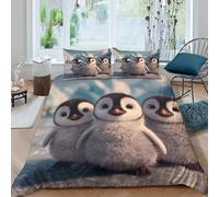 3D Soft Microfiber cute penguin chicks Quilt Cover Set Breathable Bedding Set w/ Pillowcase cartoon animated Bedding Quilt Cover Easy Care All Season Washable for Bedroom Decor Super king（260x220cm）