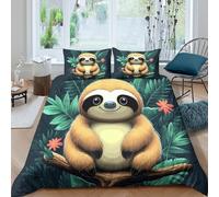3D Soft Microfiber Cute sloth cartoon Comforter Cover Set Breathable Bedding Set w/ Pillowcase Jungle animal illust Duvet Cover All Season Machine Washable for Teens Adults Super king（260x220cm）