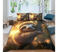 3D Soft Microfiber Cute sloth hugging branch Comforter Cover Set Breathable Bedding Set w/Pillowcase Digital art Duvet Cover All Season Machine Washable for Teens Adults Super king（260x220cm）
