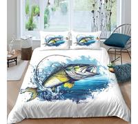 3D Soft Microfiber Fishing lure Duvet Cover All Season Bedding Set with Pillow Shams Dynamic fish art style Bedding Quilt Cover Easy Care Machine Washable for Kids Teens Boys Girls Single（135x200cm）