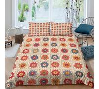 3D Soft Microfiber Floral crochet pattern Comforter Cover Set All Season Bedding Set w/ Pillow Shams Vintage textile Quilt Cover Easy Care Breathable Machine Washable for Teens Adults King（220x240cm）