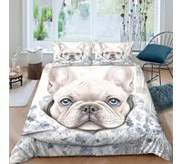 3D Soft Microfiber French Bulldog puppy Duvet Cover All Season Bedding Set with Pillow Shams Cute animal illust Bedding Quilt Cover Easy Care, Washable for Kids Teens Boys Girls Double（200x200cm）
