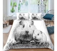 3D Soft Microfiber Guinea pig family Comforter Cover All Season Bedding Sets with Matching Pillowcase Black white sketch Quilt Cover Easy Care, Washable for Kids Boys Girls Super king（260x220cm）