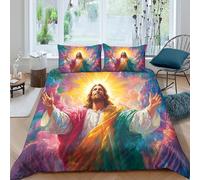 3D Soft Microfiber Jesus Christ Comforter Cover Set All Season Bedding Sets with Matching Pillowcase spiritual art style Quilt Cover Easy Care Machine Washable for Boys Girls Kids King（220x240cm）