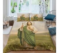 3D Soft Microfiber Jesus Christ Duvet Cover All Season Bedding Set with Pillow Shams religious painting style Bedding Quilt Cover Easy Care Machine Washable for Kids Teens Boys Girls King（220x240cm）