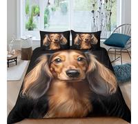 3D Soft Microfiber Long-Haired Dachshund Bedding Quilt Cover All Season Bedding Set with Pillow Shams Portrait Style Pet Bed Quilt Cover Breathable for Kids Teens Adults Super king（260x220cm）