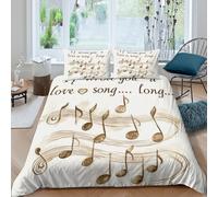 3D Soft Microfiber Love song art Comforter Cover Set Breathable Bedding Set with Matching Pillowcase Vintage musical notes Duvet Cover All Season Machine Washable for Teens Adults King（220x240cm）