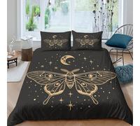 3D Soft Microfiber Moon moth art Comforter Cover Set Breathable Bedding Set with Matching Pillowcase Vintage celestial design Duvet Cover All Season for Teens Adults Double（200x200cm）