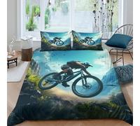 3D Soft Microfiber Mountain biking Duvet Cover All Season Bedding Set with Pillow Shams Extreme adventure style Bedding Quilt Cover Easy Care, Washable for Kids Teens Boys Girls Single（135x200cm）