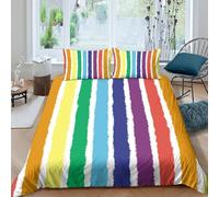 3D Soft Microfiber Rainbow stripes Duvet Cover Easy Care Bedding Set w/ Pillowcase Colorful Pattern Bed Quilt Cover All Season Breathable Machine Washable for Kids Teens Adults Single（140x200cm）