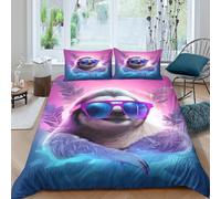 3D Soft Microfiber sloth wearing shades Quilt Cover Set Breathable Bedding Set w/Pillowcase vibrant neon art Bedding Quilt Cover Easy Care All Season Washable for Bedroom Decor Super king（260x220cm）
