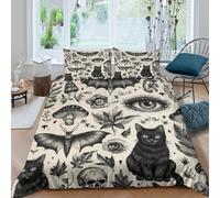 3D Soft Microfiber Witchcraft symbols Comforter Cover All Season Bedding Sets with Matching Pillowcase Black ink tattoo Quilt Cover Easy Care Machine Washable for Kids Boys Girls Single（135x200cm）