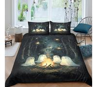 3D Soft Microfibre Around Fire Quilt Cover All Season Bedding Sets with Pillow Cases Whimsical Forest Night Comforter Cover All Season Easy Care Machine Washable for Men Women Kids Single（135x200cm）