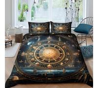 3D Soft Microfibre Astrology wheel Comforter Cover Skin-Friendly Bedding Set w/ Pillowcase Mystical cosmic design Quilt Cover All Season Easy Care, Washable for Boys Girls Kids Single（140x200cm）