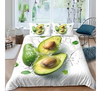 3D Soft Microfibre Avocado splash Quilt Cover Sets All Season Bedding Set with Pillow Cases Fresh fruit style Comforter Cover All Season Easy Care Machine Washable for Bedroom Decor Single（135x200cm）