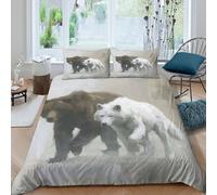 3D Soft Microfibre bear and wolf painting Comforter Cover Skin-Friendly Bedding Set w/Pillow Shams wildlife art Duvet Cover Set All Season Easy Care, Washable for Men Women Kids Single（140x200cm）