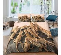 3D Soft Microfibre Bearded dragon Quilt Cover Set All Season Bedding Set with Pillow Cases reptile pet collection Comforter Cover All Season Easy Care, Washable for Bedroom Decor Single（135x200cm）
