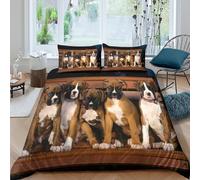 3D Soft Microfibre Boxer puppies Duvet Cover Set All Season Bedding Set w/ Pillowcases Adorable canine companions Bedding Quilt Cover Easy Care Soft Washable for Boys Girls Kids Single（140x200cm）