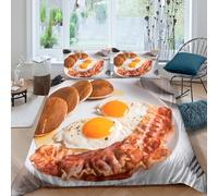 3D Soft Microfibre breakfast plate Duvet Cover Sets Breathable Bedding Set with Pillow Cases homestyle morning meal Comforter Cover All Season Machine Washable for Men Women Kids Double（200x200cm）