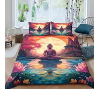 3D Soft Microfibre Buddha meditation Duvet Cover Sets All Season Bedding Set with Pillowcases Zen landscape art Bedding Quilt Cover Easy Care Soft Machine Washable for Boys Girls Kids King（220x240cm）