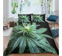 3D Soft Microfibre Cannabis plant Quilt Cover All Season Bedding Set w/ Pillow Cases Natural green foliage Comforter Cover All Season Easy Care, Washable for Men Women Kids Super king（260x220cm）