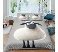 3D Soft Microfibre Cartoon sheep Bedding Quilt Cover All Season Bedding Set with Pillow Cases Cute animated style Duvet Cover Sets All Season Easy Care Machine Washable for Couples King（220x240cm）