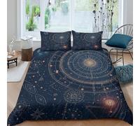 3D Soft Microfibre Cosmic chart Comforter Cover Skin-Friendly Bedding Set w/ Pillow Shams Vintage astrology design Duvet Cover Set All Season Easy Care, Washable for Men Women Kids King（220x240cm）