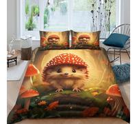 3D Soft Microfibre Cute hedgehog Duvet Cover Set All Season Bedding Set w/ Pillowcases Fantasy forest scene Bedding Quilt Cover Easy Care Soft Washable for Boys Girls Kids Super king（260x220cm）