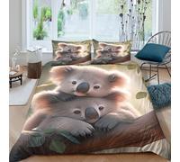 3D Soft Microfibre Cute koala twins Duvet Cover Sets Easy Care Bedding Set with Pillow Cases Digital art style Bedding Quilt Cover All Season Machine Washable for Men Women Kids Double（200x200cm）