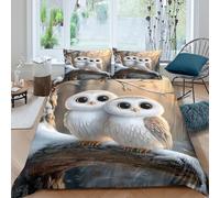 3D Soft Microfibre Cute owl pair Quilt Cover All Season Bedding Set w/ Pillow Cases Winter forest Style Comforter Cover All Season Easy Care Machine Washable for Men Women Kids Super king（260x220cm）
