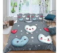 3D Soft Microfibre Cute tooth design Duvet Cover Sets Breathable Bedding Set with Pillow Cases kawaii cartoon style Comforter Cover All Season Machine Washable for Men Women Kids Double（200x200cm）