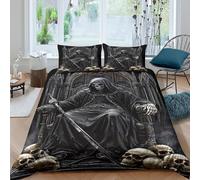 3D Soft Microfibre Death King Quilt Cover Sets All Season Bedding Set with Pillow Cases Gothic Horror Art Comforter Cover All Season Easy Care Machine Washable for Bedroom Decor Single（135x200cm）