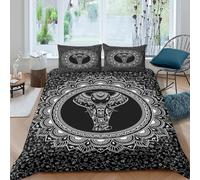 3D Soft Microfibre ElephantMandala Bedding Quilt Cover Breathable Bedding Set with Pillow Cases BohoDecorStyle Comforter Cover Set All Season Machine Washable for Boys Girls Kids Single（140x200cm）