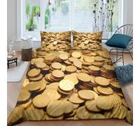 3D Soft Microfibre gold coins stack Quilt Cover All Season Bedding Sets with Pillow Cases elegant financial Comforter Cover All Season Easy Care Machine Washable for Men Women Kids Single（135x200cm）