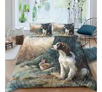 3D Soft Microfibre hunting dog Bedding Quilt Cover Breathable Bedding Set with Pillow Cases realistic wildlife painting Comforter Cover All Season Washable for Boys Girls Kids Single（140x200cm）