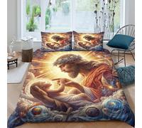 3D Soft Microfibre Jesus Christ Quilt Cover Set All Season Bedding Set with Pillow Cases religious divine art Comforter Cover All Season Easy Care, Washable for Bedroom Decor Super king（260x220cm）