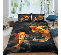 3D Soft Microfibre Koi fish swimming Duvet Cover Set Easy Care Bedding Set with Pillow Cases Artistic aquatic scene Bedding Quilt Cover All Season Washable for Men Women Kids Super king（260x220cm）
