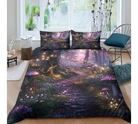 3D Soft Microfibre Magical forest path Quilt Cover Easy Care Bedding Sets with Pillowcases Fantasy fairy tale Duvet Cover All Season Breathable Washable for Men Women Kids Super king（260x220cm）