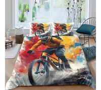 3D Soft Microfibre Mountain Biker Comforter Cover All Season Bedding Set with Pillow Cases Dynamic Adventure Quilt Cover Set Easy Care Skin-Friendly Washable for Bedroom Decor Super king（260x220cm）