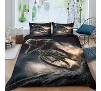 3D Soft Microfibre MountainBikeRider Comforter Cover Skin-Friendly Bedding Set w/ Pillowcase ActionSportsStyle Quilt Cover All Season Easy Care Machine Washable for Boys Girls Kids Double（200x200cm）