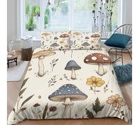 3D Soft Microfibre Mushroom illust Bedding Quilt Cover Breathable Bedding Set with Pillow Cases Botanical fantasy art Comforter Cover All Season Washable for Boys Girls Kids Super king（260x220cm）