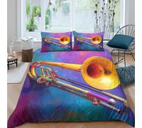 3D Soft Microfibre Musical instrument Duvet Cover Set All Season Bedding Set w/Pillowcases Jazz trombone art Bedding Quilt Cover Easy Care Soft Washable for Boys Girls Kids Super king（260x220cm）