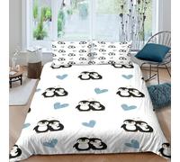 3D Soft Microfibre Penguin couples Duvet Cover Sets All Season Bedding Set with Pillowcases Cartoon cute design Bedding Quilt Cover Easy Care Soft Machine Washable for Boys Girls Kids King（220x240cm）